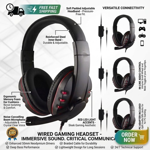 Wired gaming headset with - gaming,